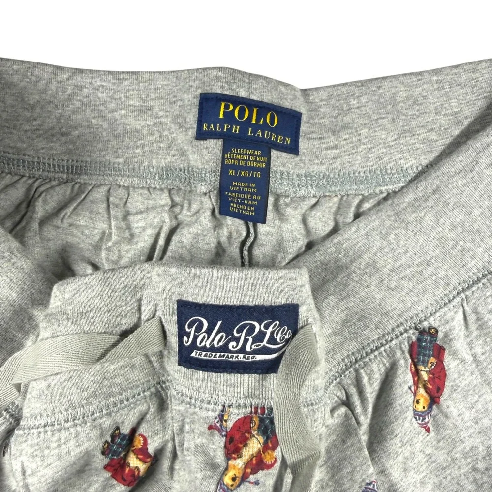 Polo Ralph Lauren Jogger Pajama Pants Mens XL Gray Polo Bear All Over Print